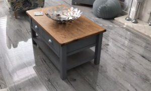 coffee table on high gloss flooring